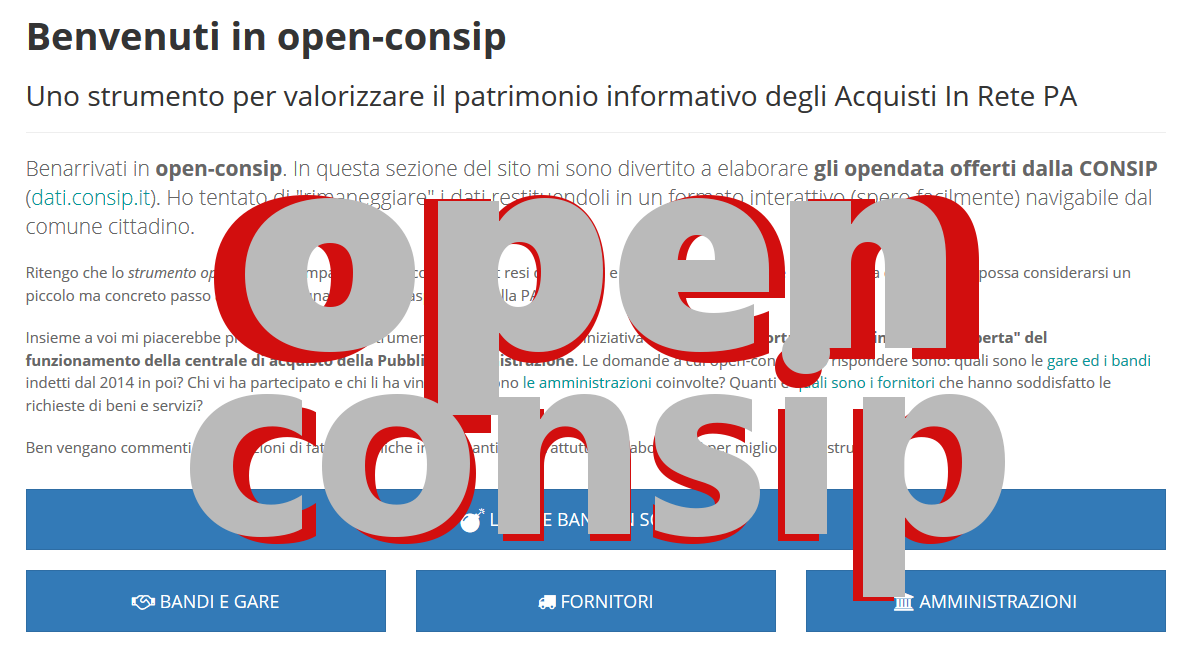 Pagina di ingresso dello "strumento open-consip"