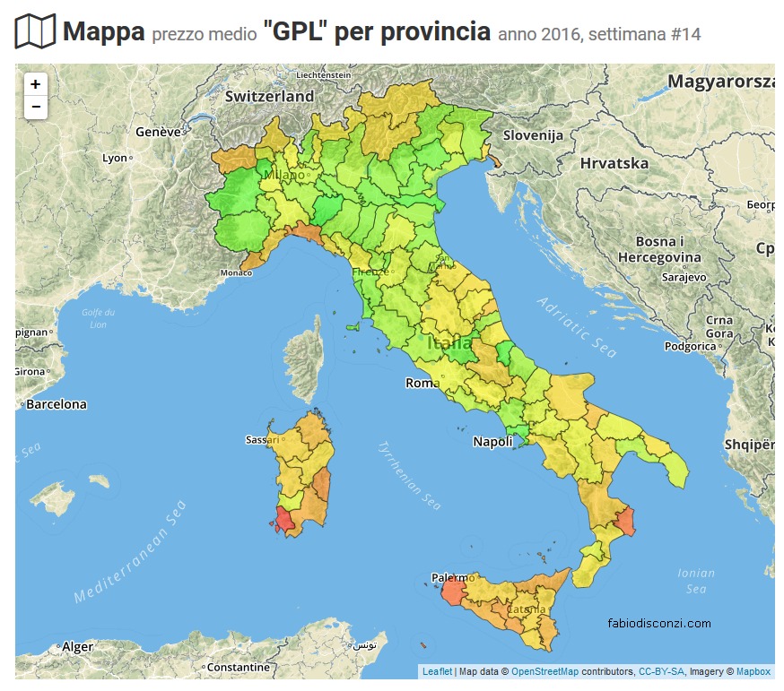 mappa prezzi provinciali GPL aprile 2016
