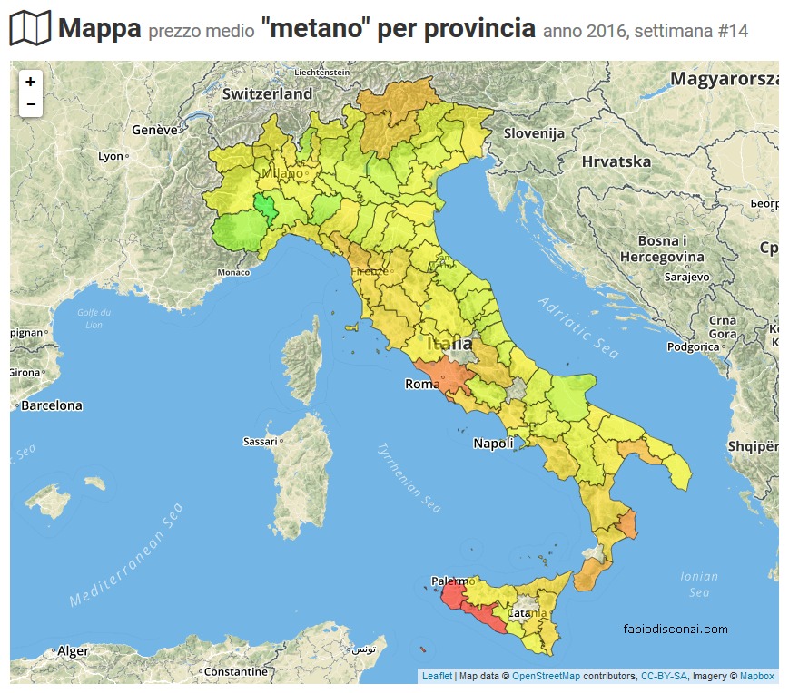prezzi metano italia aprile 2016