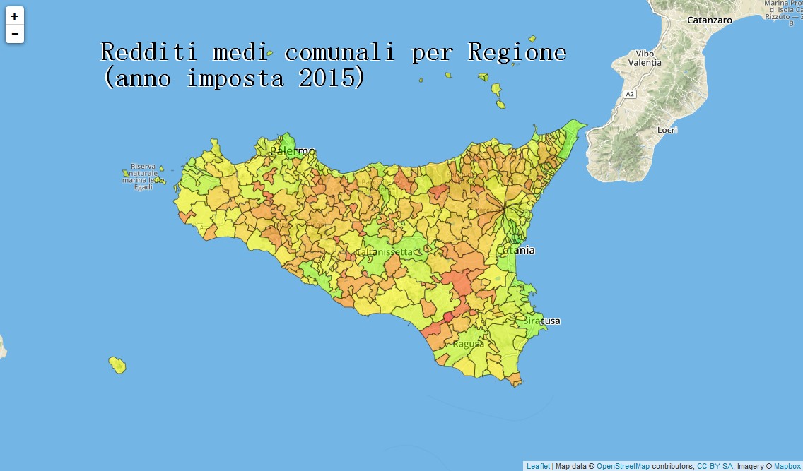 redditi per regione italiana